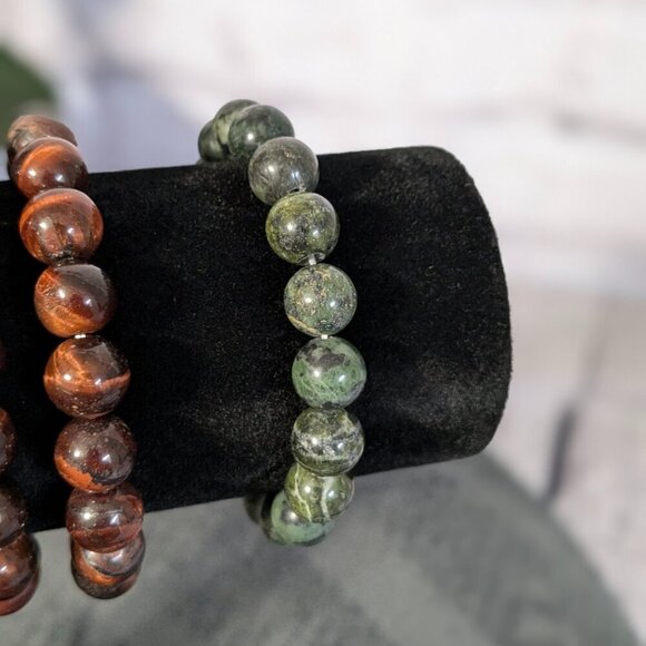 beaded stretch bracelets red, tigers eye, jade beautiful rich colors - Picture 8 of 11